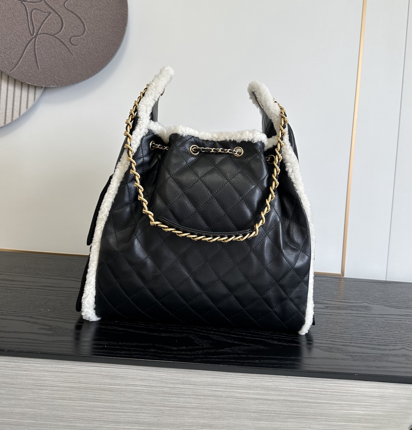 Chanel Large in Black and Cream front view with cream trim