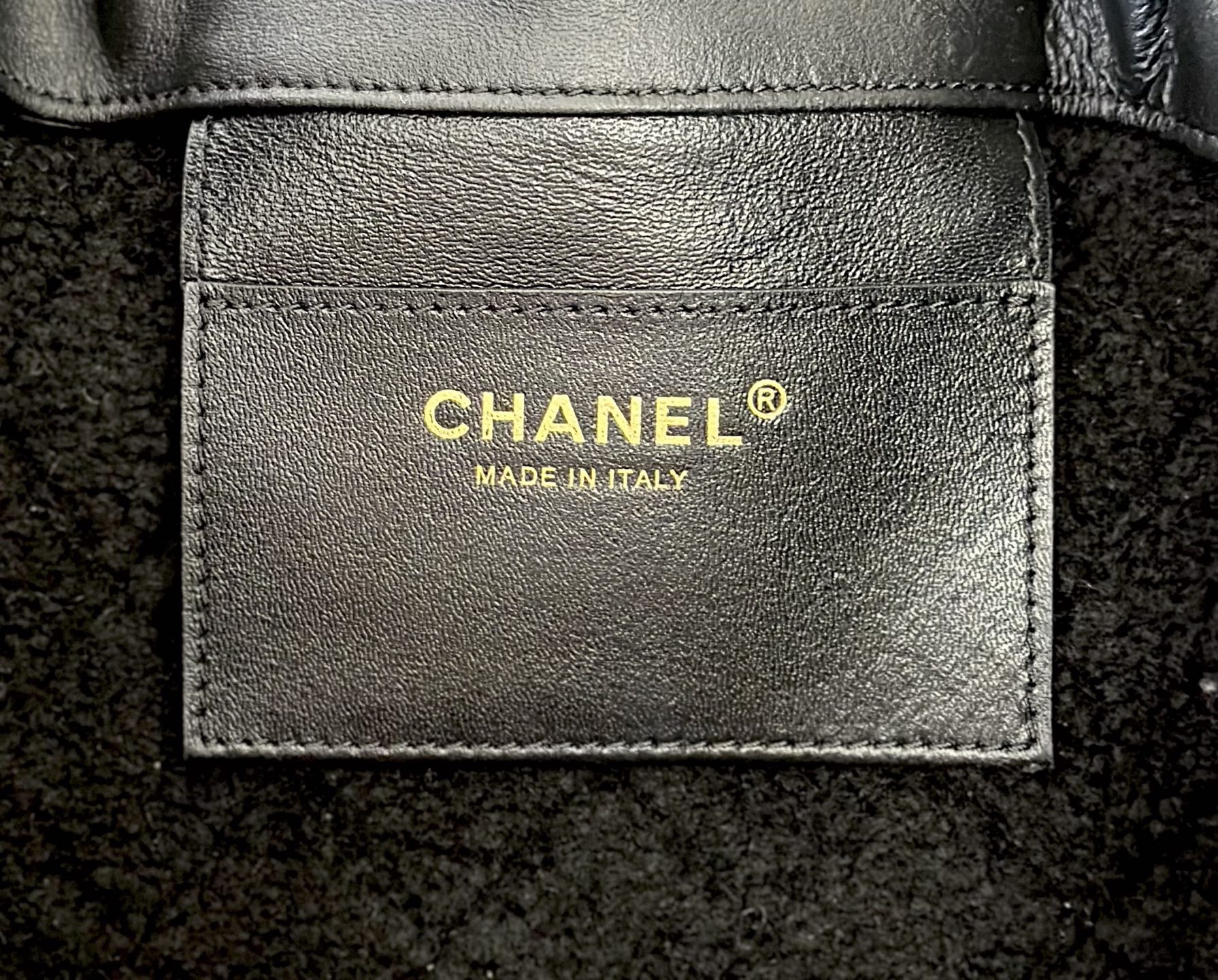 Chanel Large in Black and Cream interior brand stamp detail