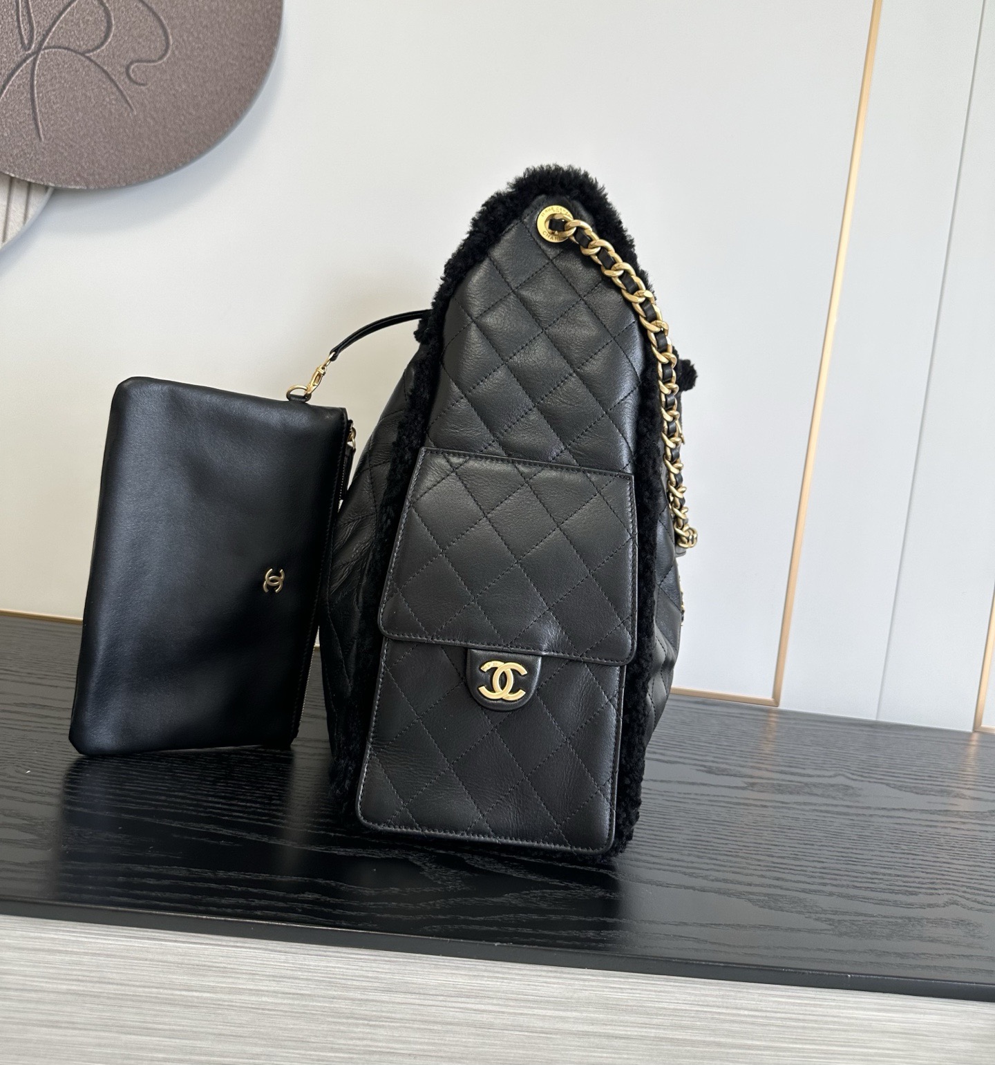 Chanel Large in Black and Cream side profile